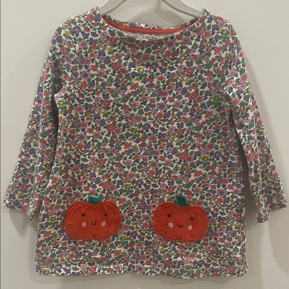 Mini Boden Halloween Floral Long Sleeve Top with Pumpkin Pockets